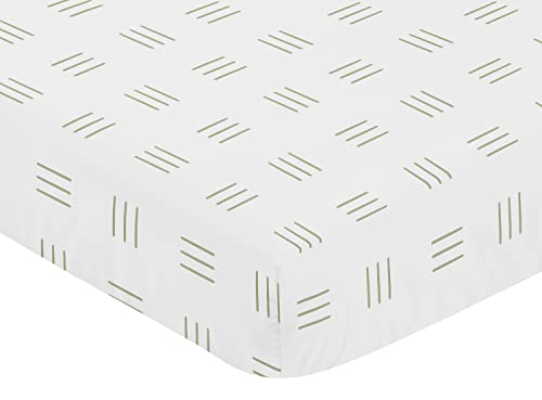 Sweet Jojo Designs White and Green Boho Mudcloth Boy or Girl Fitted Crib Sheet Baby or Toddler Bed Nursery - Sage Bohemian Woodland Tribal Southwest Mud Cloth Hatch Gender Neutral Triple Line