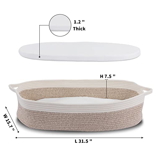 Baby Changing Basket - Moses Basket Boho Nursery Decor Cotton Rope Changing Table Topper with Thick Cotton Foam Pad and Removable Waterproof Bamboo Mattress Cover