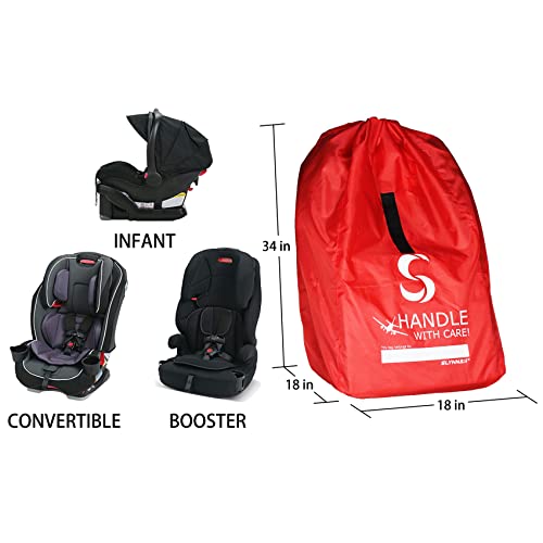 SLYNNAR Car Seat Travel Bag for Airplane - Fits Convertible Car Seats, Infant carriers & Booster Seats, Red Upgrade (Red Upgrade)