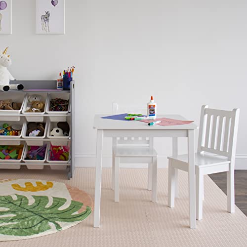 Humble Crew, White Kids Wood Square Table and 2 Chairs Set & Extra-Large Toy Organizer, 16 Storage Bins, White/White