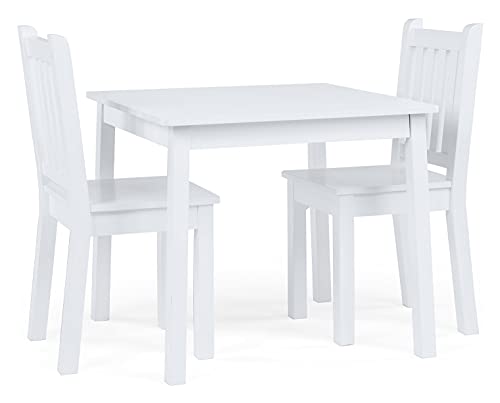 Humble Crew, White Kids Wood Square Table and 2 Chairs Set & Extra-Large Toy Organizer, 16 Storage Bins, White/White