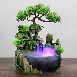 11" desktop waterfall bonsai mini rock fountain w/led lights & atomizer, small artificial bonsai tabletop decor fountain rockery, desktop fountain waterfall for indoor outdoor office home decor,gift