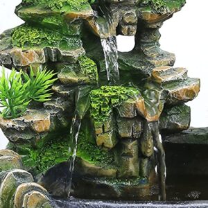 11" Desktop Waterfall Bonsai Mini Rock Fountain w/LED Lights & Atomizer, Small Artificial Bonsai Tabletop Decor Fountain Rockery, Desktop Fountain Waterfall for Indoor Outdoor Office Home Decor,Gift