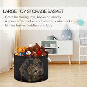 ALAZA Boho Chic Golden Crescent Moon & Sun Mandala Storage Basket Gift Baskets Large Collapsible Laundry Hamper with Handle, 20x20x14 in