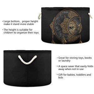 ALAZA Boho Chic Golden Crescent Moon & Sun Mandala Storage Basket Gift Baskets Large Collapsible Laundry Hamper with Handle, 20x20x14 in