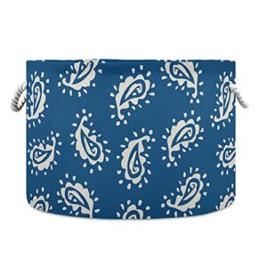 alaza paisley flower blue indian ethnic storage basket gift baskets large collapsible laundry hamper with handle, 20x20x14 in