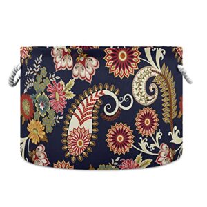 alaza paisley floral ethnic pattern navy blue storage basket gift baskets large collapsible laundry hamper with handle, 20x20x14 in