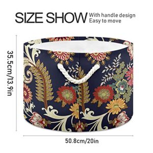 ALAZA Paisley Floral Ethnic Pattern Navy Blue Storage Basket Gift Baskets Large Collapsible Laundry Hamper with Handle, 20x20x14 in