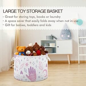 ALAZA Moon Stars Magical Boho Storage Basket Gift Baskets Large Collapsible Laundry Hamper with Handle, 20x20x14 in