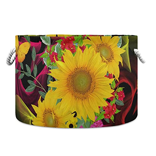 ALAZA Sunflower Butterfly Flowers Floral Storage Basket Gift Baskets Large Collapsible Laundry Hamper with Handle, 20x20x14 in