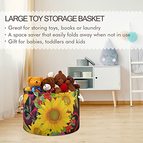 ALAZA Sunflower Butterfly Flowers Floral Storage Basket Gift Baskets Large Collapsible Laundry Hamper with Handle, 20x20x14 in