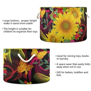 ALAZA Sunflower Butterfly Flowers Floral Storage Basket Gift Baskets Large Collapsible Laundry Hamper with Handle, 20x20x14 in