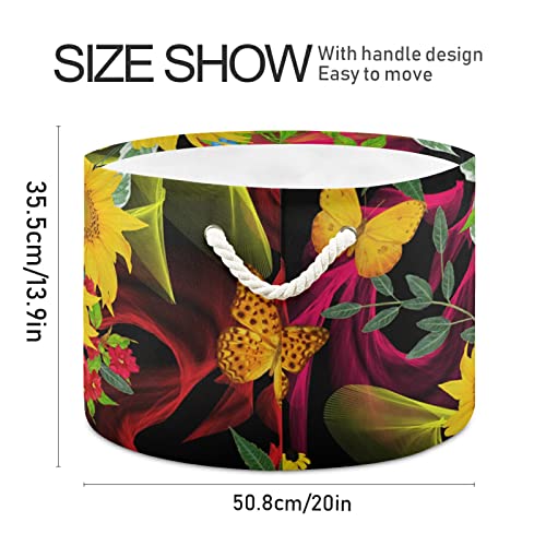 ALAZA Sunflower Butterfly Flowers Floral Storage Basket Gift Baskets Large Collapsible Laundry Hamper with Handle, 20x20x14 in