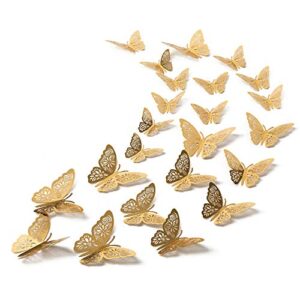 48pcs gold butterfly decorations - gold butterfly wall decals 3 sizes butterfly stickers for party cake decorations girls kids baby bedroom bathroom living room birthday (gold)