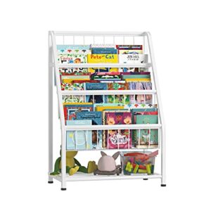 jaq bookshelf for toddlers, 4-tier metal kids bookshelves rack with toy storage organizer in bedroom study room playrooms nursery for infants baby young children (4-tier/ 25.7inch, white)