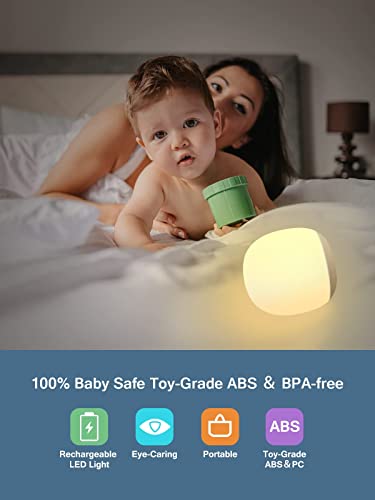 EASEMO Night Light for Kids Room, Baby Night Light with Touch Control, Rechargeable Magnetic Nursery Lamp with RGB Color & Stepless Dimming with 1 Hour Timer for Breastfeeding Bedroom, Child Gifts