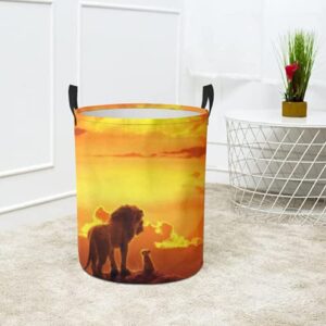 Generic Storage Basket,Lion Sunset Yellow Orange Sky Cartoon,Collapsible Large Laundry Hamper with Handles for Home Office 17.32InX13.58In, White 0