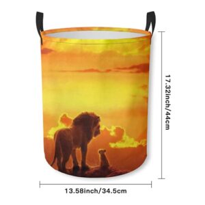 Generic Storage Basket,Lion Sunset Yellow Orange Sky Cartoon,Collapsible Large Laundry Hamper with Handles for Home Office 17.32InX13.58In, White 0