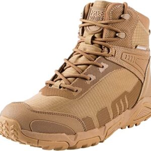 FREE SOLDIER Men's Waterproof Hiking Boots Lightweight Work Boots Military Tactical Boots Durable Combat Boots(Brown, 7.5 US)