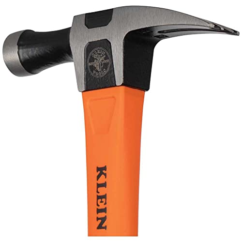 Klein Tools H80718 Straight-Claw 18-Ounce Hammer with Smooth Head, Fiberglass Non-Slip Shock Absorbing Grip Handle with Tether Hole, 15-Inch