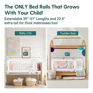 BABELIO Toddler Bed Rails, 39"-51" Extendable Baby Bed Guard Rail for Twin/Queen/Full/King Size Bed, Bed Side Rail for Toddlers, Kids & Elderly Adults, 22.5" Tall Bed Bumper