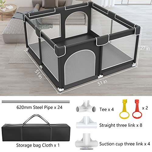 Baby Playpen , Baby Playard, Playpen for Babies with Gate Indoor & Outdoor Kids Activity Center with Anti-Slip Base , Sturdy Safety Playpen with Soft Breathable Mesh , Kid's Fence for Infants