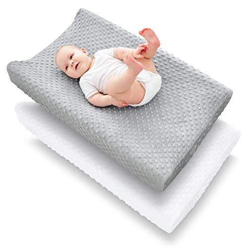 Cute Castle Changing Pad Cover - Ultra Soft Bean Dot Plush Changing Table Covers Breathable Baby Changing Pad Table Sheets for Boy and Girl (2 Pack White and Grey)