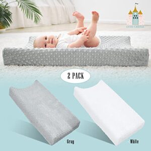 Cute Castle Changing Pad Cover - Ultra Soft Bean Dot Plush Changing Table Covers Breathable Baby Changing Pad Table Sheets for Boy and Girl (2 Pack White and Grey)