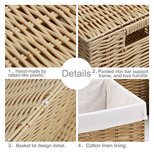 Plastic Woven Storage Bins With Lids Decorative Bathroom Closet Container Kids Toy Box Blanket Basket Small Wicker Shelves Nursery Trunk Baby Organizer Chest Photo Book Pantry Rattan Cube Room Storage