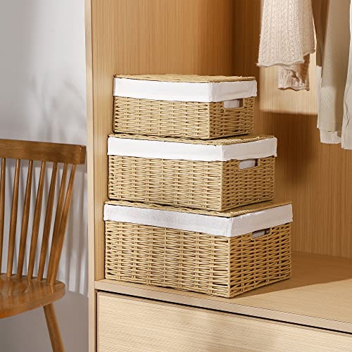 Plastic Woven Storage Bins With Lids Decorative Bathroom Closet Container Kids Toy Box Blanket Basket Small Wicker Shelves Nursery Trunk Baby Organizer Chest Photo Book Pantry Rattan Cube Room Storage