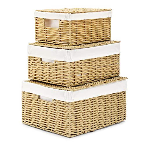 Plastic Woven Storage Bins With Lids Decorative Bathroom Closet Container Kids Toy Box Blanket Basket Small Wicker Shelves Nursery Trunk Baby Organizer Chest Photo Book Pantry Rattan Cube Room Storage