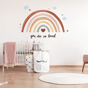 Rainbows Wall Decal, Boho Rainbow Stickers Large Rainbow Wall Decor Peel and Stick Wallpaper for Girl Bedroom Baby Shower Nursery Kid Playroom Classroom Decor You are So Loved 30 x 14 inches (Boho)