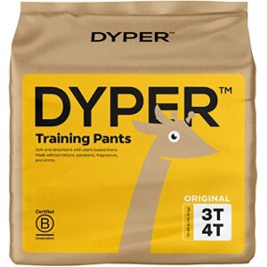 dyper viscose from bamboo toddler potty training pants girls & boys size 3t-4t, honest ingredients, day & overnight, made with plant-based materials, hypoallergenic for sensitive skin, unscented 24ct