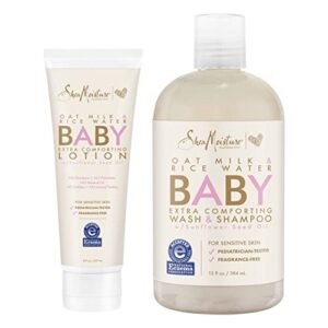 sheamoisture baby wash and shampoo, and baby lotion for dry skin and sensitive skin oat milk and rice water baby care with shea butter 21 oz 2 count