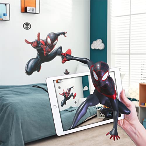 Wall Palz Marvel Miles Morales Wall Decal - Marvel Wall Decals with 3D Augmented Reality Interaction - 28" Spider-Man Miles Morales Bedroom Wall Decor