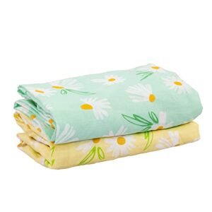 HYPREST Muslin Crib Sheets 2 Pack - 100% Muslin Cotton Crib Sheets -Yellow and Blue Fitted Crib Sheets with Daisy Printed - Floral Crib Sheets for Baby Girls Boys Toddler Soft Breathable Skin-Friendly