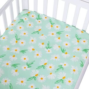 HYPREST Muslin Crib Sheets 2 Pack - 100% Muslin Cotton Crib Sheets -Yellow and Blue Fitted Crib Sheets with Daisy Printed - Floral Crib Sheets for Baby Girls Boys Toddler Soft Breathable Skin-Friendly