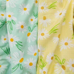 HYPREST Muslin Crib Sheets 2 Pack - 100% Muslin Cotton Crib Sheets -Yellow and Blue Fitted Crib Sheets with Daisy Printed - Floral Crib Sheets for Baby Girls Boys Toddler Soft Breathable Skin-Friendly