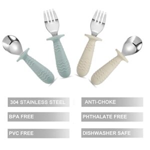 PandaEar 4 Set Baby Toddler Silicone Stainless Steel Utensils Silverware Spoon Fork for Baby Toddler BPA Free with Silicone Holding Anti-Choke Design