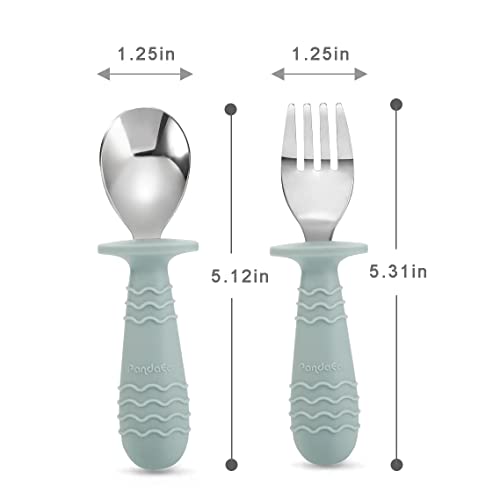 PandaEar 4 Set Baby Toddler Silicone Stainless Steel Utensils Silverware Spoon Fork for Baby Toddler BPA Free with Silicone Holding Anti-Choke Design