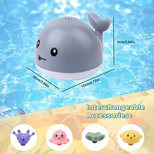 Candyfouse Baby Bath Toys, Whale Spray Swimming Pool Toy, Four Water Spray Patterns, Baby Light Up Bath Tub Toys, Waterproof Design Fun Bath Toys, Smooth Body Safety, Baby Toys for Kids（Grey）