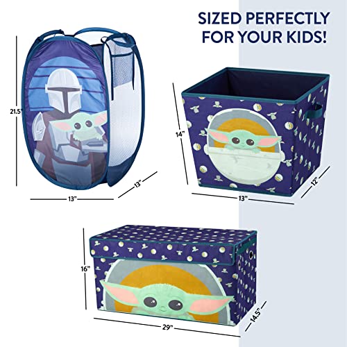 Idea Nuova Star Wars The Mandalorian Grogu aka The Child 4 Piece Storage Solution Set with Pop Up Hamper, Collapsible Storage Trunk and 2 Nestable Storage Bins