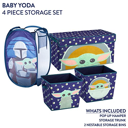 Idea Nuova Star Wars The Mandalorian Grogu aka The Child 4 Piece Storage Solution Set with Pop Up Hamper, Collapsible Storage Trunk and 2 Nestable Storage Bins