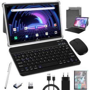 hd tablet with keyboard, android 11.0 2 in 1 tablets, 10.1 inch, 4gb ram 64gb rom 256gb expandable, octa-core processor, wifi, gps, bluetooth, google certified tablet pc