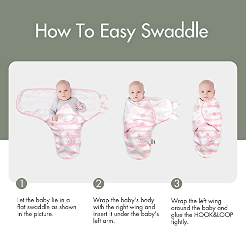 GLLQUEN BABY Organic Girl Swaddle Blankets, Adjustable Infant Swaddle,Newborn Swaddles for 0-3 Months, Ergonomic Baby Sleep Sack,Pink Floral or Dandelions or Leaves,Swaddling Blankets 3 Pack Wrap Set