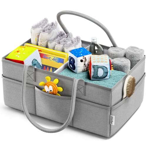 Baby Diaper Caddy Nursery Storage Bin and Car Organizer for Diapers and Baby Wipes Gray