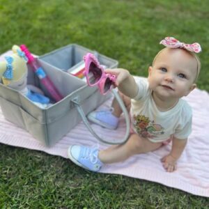 Baby Diaper Caddy Nursery Storage Bin and Car Organizer for Diapers and Baby Wipes Gray