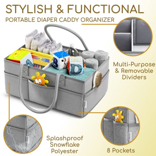 Baby Diaper Caddy Nursery Storage Bin and Car Organizer for Diapers and Baby Wipes Gray