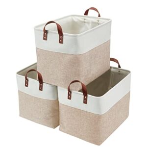 DECOMOMO Large Storage Baskets | Closet Storage Bins 17x12x13inch Canvas Baskets For Storage Laundry Nursery Toys Cloth Linen (Beige & White, XXL - 3 Pack)