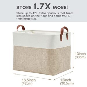 DECOMOMO Large Storage Baskets | Closet Storage Bins 17x12x13inch Canvas Baskets For Storage Laundry Nursery Toys Cloth Linen (Beige & White, XXL - 3 Pack)